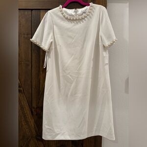 Preston & York White Pearl-Embellished shift Dress NWT